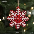 Red and white wooden snowflake ornament with 10cm diameter and hemp rope hanging - Red Type A