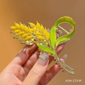 Pince à cheveux en métal émaillé motif épi de blé doré et feuilles vertes, 11cm - 71# Épi de Blé Émaillé