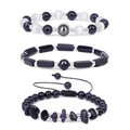 Three-piece set of deep blue goldstone bracelets with round, rectangular, and irregular beads - Three-Piece Set / Blue Goldstone