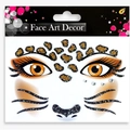 Black and gold leopard cat glitter face stickers with rhinestones for makeup - Leopard