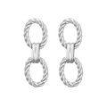 Silver vintage geometric earrings with twisted rope texture and double hoop design - Silver Double Oval Twist