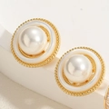 Elegant gold C-shape stud earrings with center pearl and shell-effect circular inlay - Circular Pearl Stud Earrings (ES2320-1)