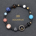 Bracelet de perles du système solaire avec signe Verseau et pierres naturelles - Verseau