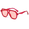 Fashion aviator sunglasses with transparent rose pink double bridge frame and pink lenses - Rose Red