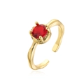 Vergoldeter Ring mit rotem runden Edelstein und unregelmäßiger Hammerschlag-Textur - Einstellbar Offen / Gold Roter Zirkonia Stil (12580)