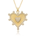 Golden heart pendant necklace with zircon stones and radial patterns on white background - Radiant Pattern Heart Style (h148)