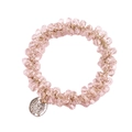 Detail of pink crystal beaded hair tie with silver handmade engraved pendant - 3# Pink Crystal Hair Tie