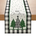 Chemin de table de Noël avec bordure à carreaux noirs et blancs et texte festif - 33cmx180cm / Sapin de Noël à Carreaux Buffalo (ZQ17-1)