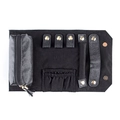 Portable black faux leather jewelry travel roll with soft velvet lining and multiple pockets - 12.5*6.5cm / Glitter Black
