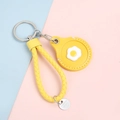 Yellow leather key ring holder with cute poached egg pattern and woven wrist strap - Hand Strap Style - Egg