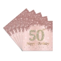 Roségoldene Servietten zum 50. Geburtstag mit Glitzer-Design und Happy Birthday Aufdruck - 50. Geburtstag Servietten