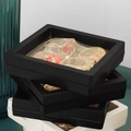 Schwarze und weiße 3D-PE-Folie schwebende Schmuckschatullen gestapelt mit Harzringen - Schwarze PE-Schwebeständer-Box 7x7x2cm