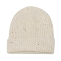 Elegant women wool blend knit beanie with gold sequins in creamy white color - M(56-58cm) / Beige