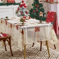 Detailed embroidery of Christmas bells and poinsettia on beige lace festive tablecloth - Large Christmas Bell / 140*140cm