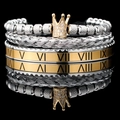 Set of four crown and Roman numeral bracelets in gold and silver stainless steel - Steel Color Gold Crown White Zircon with Aluminum