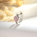 Silver hoop earring with pink enamel heart and cross design for a sweet feminine style - Heart Ear Buckle (A991-2#)