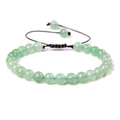6mm natural light green stone beaded bracelet with adjustable black braided cord - Green Aventurine