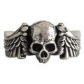 Vintage Punk Totenkopfring mit Flügeln und Knochen in gealterter Silberoptik für Herren - Einstellbar Offen / Silber