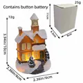 Lighted Christmas resin house ornament with battery and dimensions on white background - Medium Resin House Style B (DD2-24)