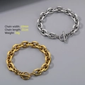 Pulseras de acero pulido de 10 mm con cierre OT en acabados dorado y plateado - Estilo A (Cadena O-Link) / Color Acero