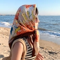 90x90 square silk scarf with oil painting print in orange and yellow hues for vacation - Oil Painting Sunflower-Orange Coffee