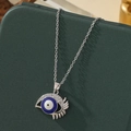Collier Evil Eye en argent avec pendentif émail bleu et cils en oxydes de zirconium - A23-argent