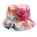 Detail of floral bucket hat showing colorful print patterns and reinforced brim stitching - M (56-58cm) / Red Orange and Indigo Floral Pattern (2#)