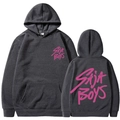 Sweat à capuche Saja Boys anthracite avec motifs roses imprimés à l'avant et au dos - Gris clair