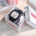 Dettagli orologio al quarzo quadrato con quadrante a elefante e confezione regalo - Nero