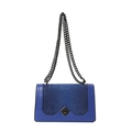 Blauwe crossbodytas met krokodillenprint, zwarte ketting en ruitvormige sluiting - Blauw