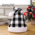 Classic black and white buffalo plaid Christmas hat with plush trim, size 28x40cm - Short Plush Plaid Christmas Hat Black White
