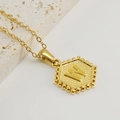 Titanium steel hexagon necklace with letter W pendant in vintage 18K gold finish - Letter W (Single Pendant)