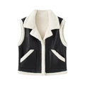 Gilet moda autunno donna in ecopelle nera con finiture in pile bianco morbido - Taglia S / Nero