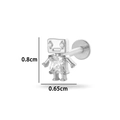 Silver robot titanium piercing stud with clear zircon stones, size 0.8cm by 0.65cm - Robot Style (T2511-9#) / Silver