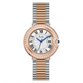 Orologio elegante bicolore da donna con numeri romani e lunetta di cristalli - Cinturino in Acciaio / Argento