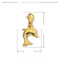 Detailed size chart of a golden dolphin pendant in stainless steel with lobster clasp - Dolphin Style (YF031)