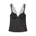Damen Top aus schwarzem Seidensatin mit Spitzenbesatz und verstellbaren Trägern - XS / Schwarz
