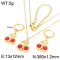 Parure bijoux cerise en acier doré avec pierres rouges, collier et boucles - Style Cerise Incrusté Gemme Rouge Doré (KS226903-GC)