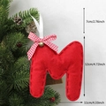 Red felt Christmas tree ornament letter M with ribbon bow and small metal bell - M-Bell
