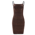Detail of bronze rhinestone fabric with thin straps and metallic texture on a bodycon dress - S / Coffee