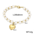 Pulsera de perlas vintage francesa con colgante de corazón dorado y cierre de mosquetón - Pulsera (KB54745-Z) / Dorado