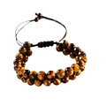 Double-row tiger eye stone beaded bracelet with adjustable black hand-woven cord - Tiger Eye Double Row Woven