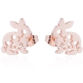 Hollow out flower bunny stud earrings in rose gold finish with elegant mirror reflection - Rose Gold