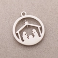 Stainless steel round pendant featuring a cutout Christmas nativity scene in silver finish - DY833-1 Steel Color Manger