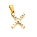 Élégant pendentif lettre X plaqué or avec perles d'imitation blanches de style vintage - Lettre X (SP149G-X)