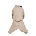 Beige dog onesie featuring a cute bear embroidery and a wooden button detail - S / Khaki