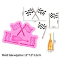 Pink silicone racing flag and champagne bottle fondant mold with size measurements - 2# Racing Flags / Pink
