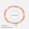 Rose gold Figaro chain bracelet in stainless steel, 6mm wide with 190mm length - 6MM-19CM / Rose Gold