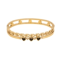 Bracelet double couche doré avec cœurs noirs et pierres de zircone étincelantes - Style Coeur Chaîne D-Link (3#)