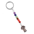 Colorful natural stone key ring with a grey crystal mushroom shaped pendant charm - Grey Agate